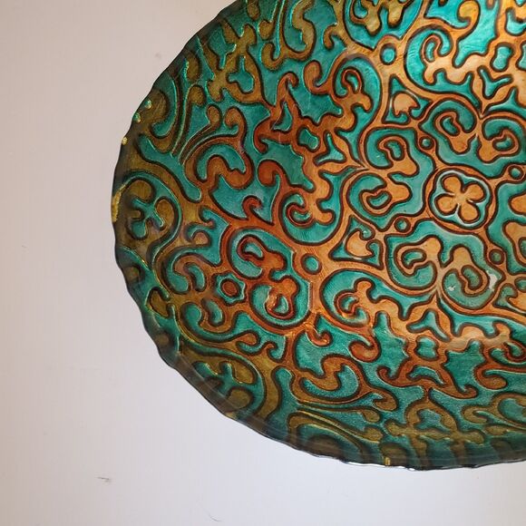 ArdaCam Hand-Painted Glass Serving Bowl Turq & Gold, Turkey, Environ Friendly - Picture 8 of 8